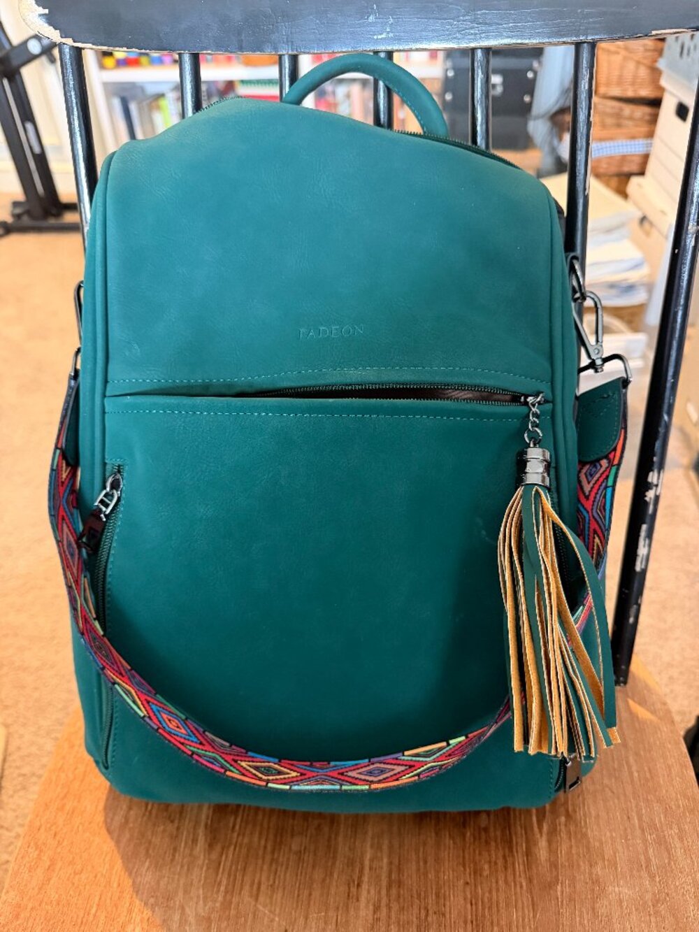 FADEON Green Leather Backpack Travel Backpack Purse With Tassel Book Bag